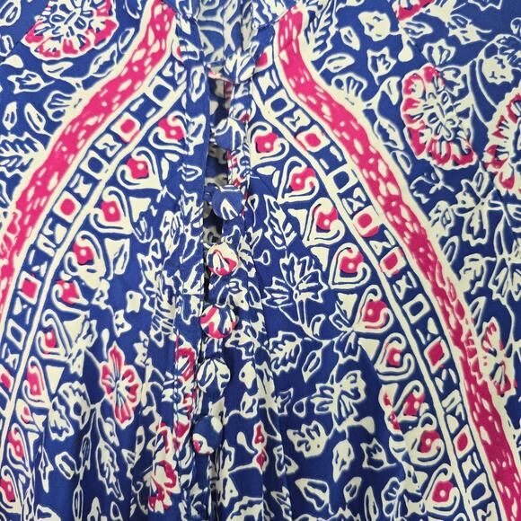 Natalie Martin Fiore Silk Maxi Dress XS Blue White Pelicano Floral Print Boho - Picture 10 of 11